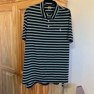 Polo Ralph Lauren 2XL black green and white striped short sleeved Polo shirt
